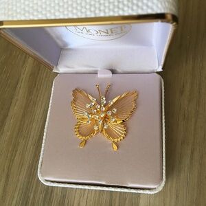 Vintage Monet Brooch Butterfly Signed Rhinestone